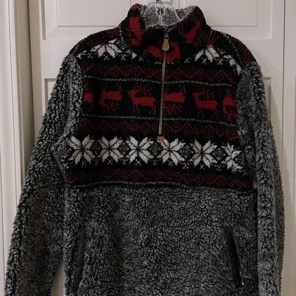 Simply Southern Womens 1/2 Zip Sherpa Fleece Jacket S Black Red Pullover Sweater - Picture 1 of 5